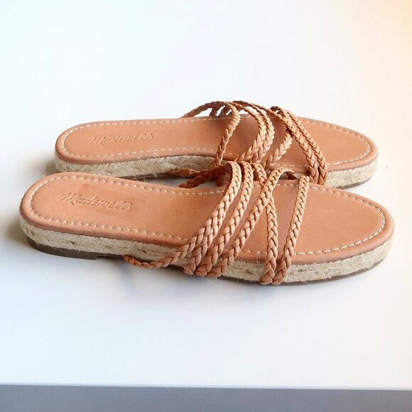 NEW Madewell Kathryn Tan Leather Braided Strappy Espadrille Sandals / Slides - Picture 4 of 16